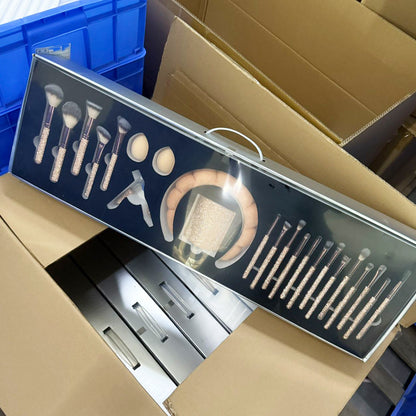 23-Piece Luxury Makeup Brush Gift Set with Crystal Brushes, Headband, Curler, Holder & Sponge