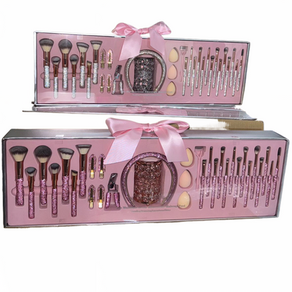 32-Piece Luxury Crystal Makeup Brush Gift Set with Headband, Hair Clips, Lash Comb & Storage Cup