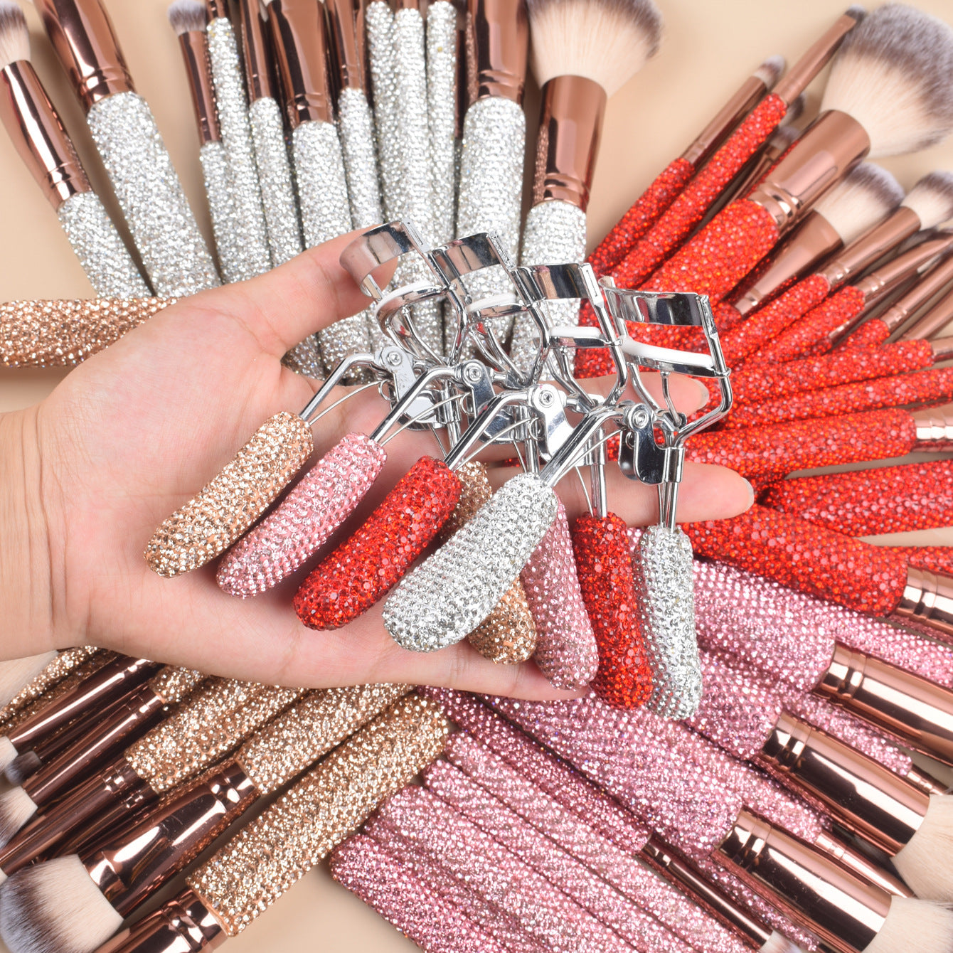 23-Piece Luxury Makeup Brush Gift Set with Crystal Brushes, Headband, Curler, Holder & Sponge