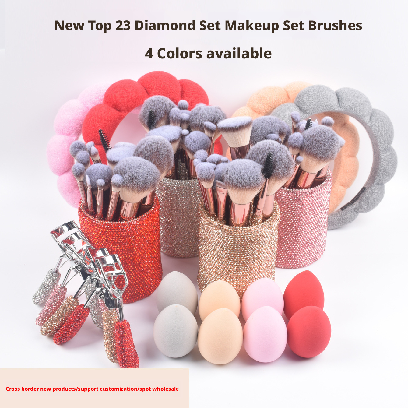 23-Piece Luxury Makeup Brush Gift Set with Crystal Brushes, Headband, Curler, Holder & Sponge
