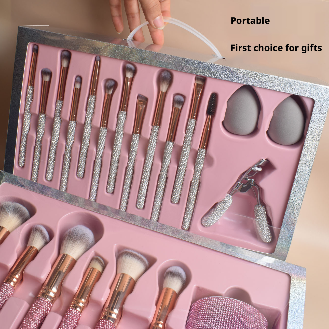 22-Piece Luxury Crystal Makeup Brush Gift Set with Premium Beauty Accessories