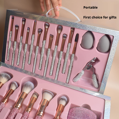 22-Piece Luxury Crystal Makeup Brush Gift Set with Premium Beauty Accessories