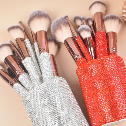 23-Piece Luxury Makeup Brush Gift Set with Crystal Brushes, Headband, Curler, Holder & Sponge