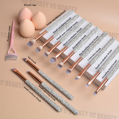 32-Piece Luxury Crystal Makeup Brush Gift Set with Headband, Hair Clips, Lash Comb & Storage Cup