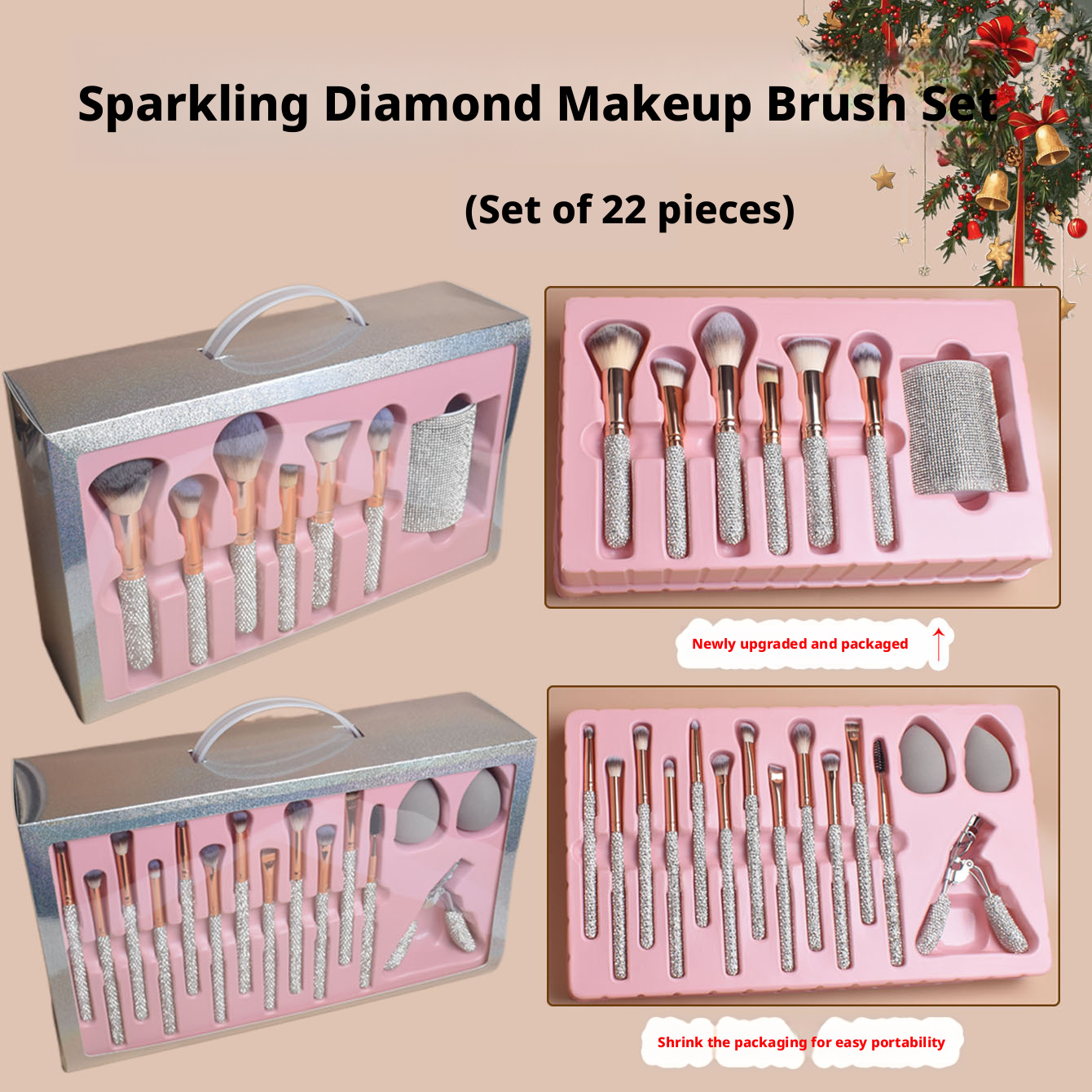 22-Piece Luxury Crystal Makeup Brush Gift Set with Premium Beauty Accessories