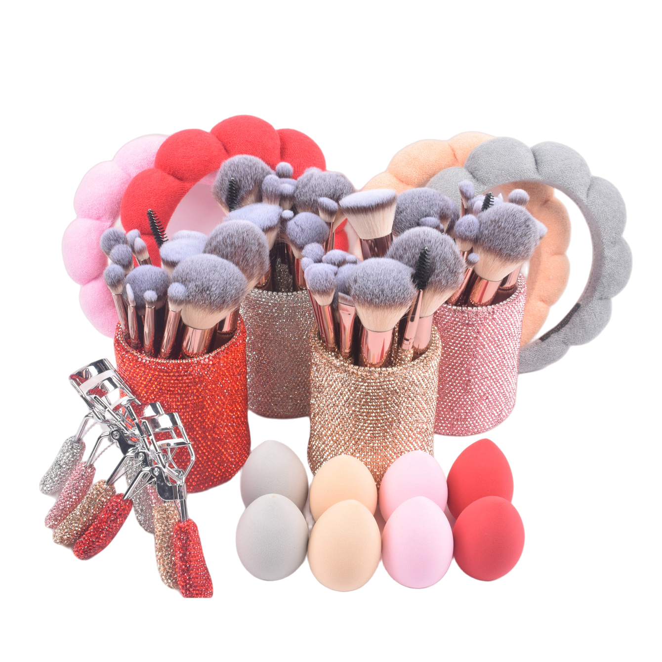 32-Piece Luxury Crystal Makeup Brush Gift Set with Headband, Hair Clips, Lash Comb & Storage Cup