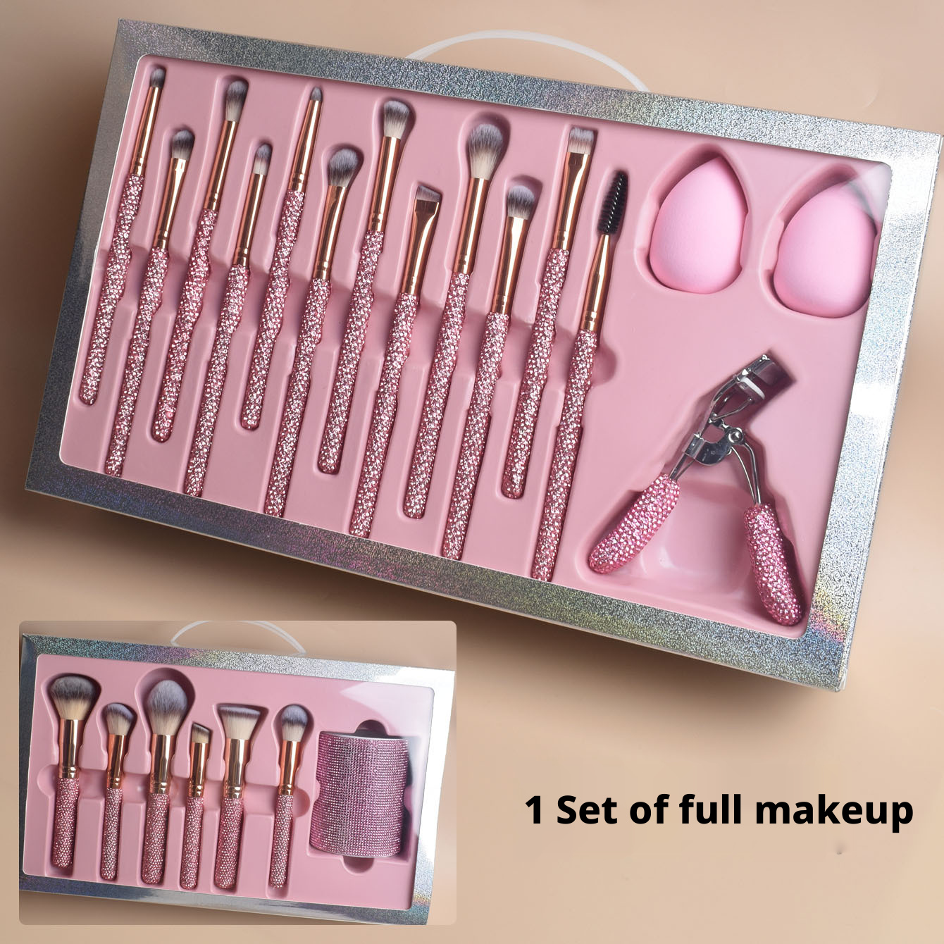 22-Piece Luxury Crystal Makeup Brush Gift Set with Premium Beauty Accessories