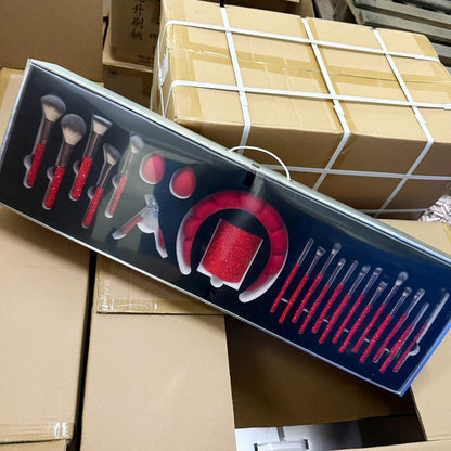 23-Piece Luxury Makeup Brush Gift Set with Crystal Brushes, Headband, Curler, Holder & Sponge