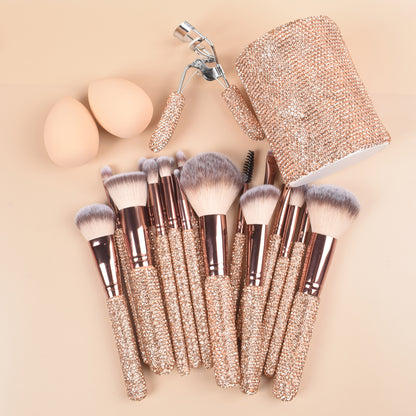 23-Piece Luxury Makeup Brush Gift Set with Crystal Brushes, Headband, Curler, Holder & Sponge