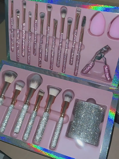 22-Piece Luxury Crystal Makeup Brush Gift Set with Premium Beauty Accessories